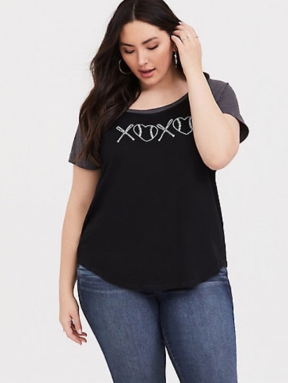Torrid Black & Gray Raglan Baseball XOXO Tee